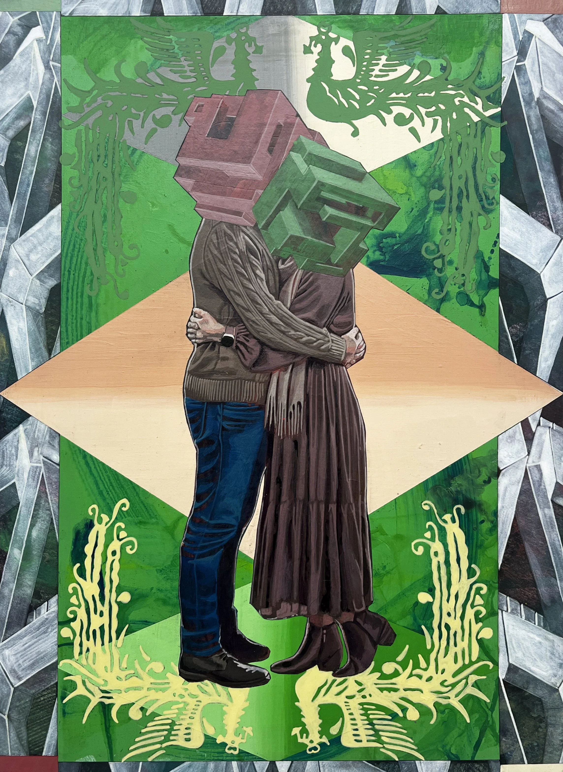 Allegory of Emotion | Allégorie de l’Emoi 
The Echo of Us: Rage| L’écho des sentiments: Colère,
Acrylic and Pen Drawing on Wooden Panel,
42(w)cm x 59.7(h)cm x 2(d)cm, 2026