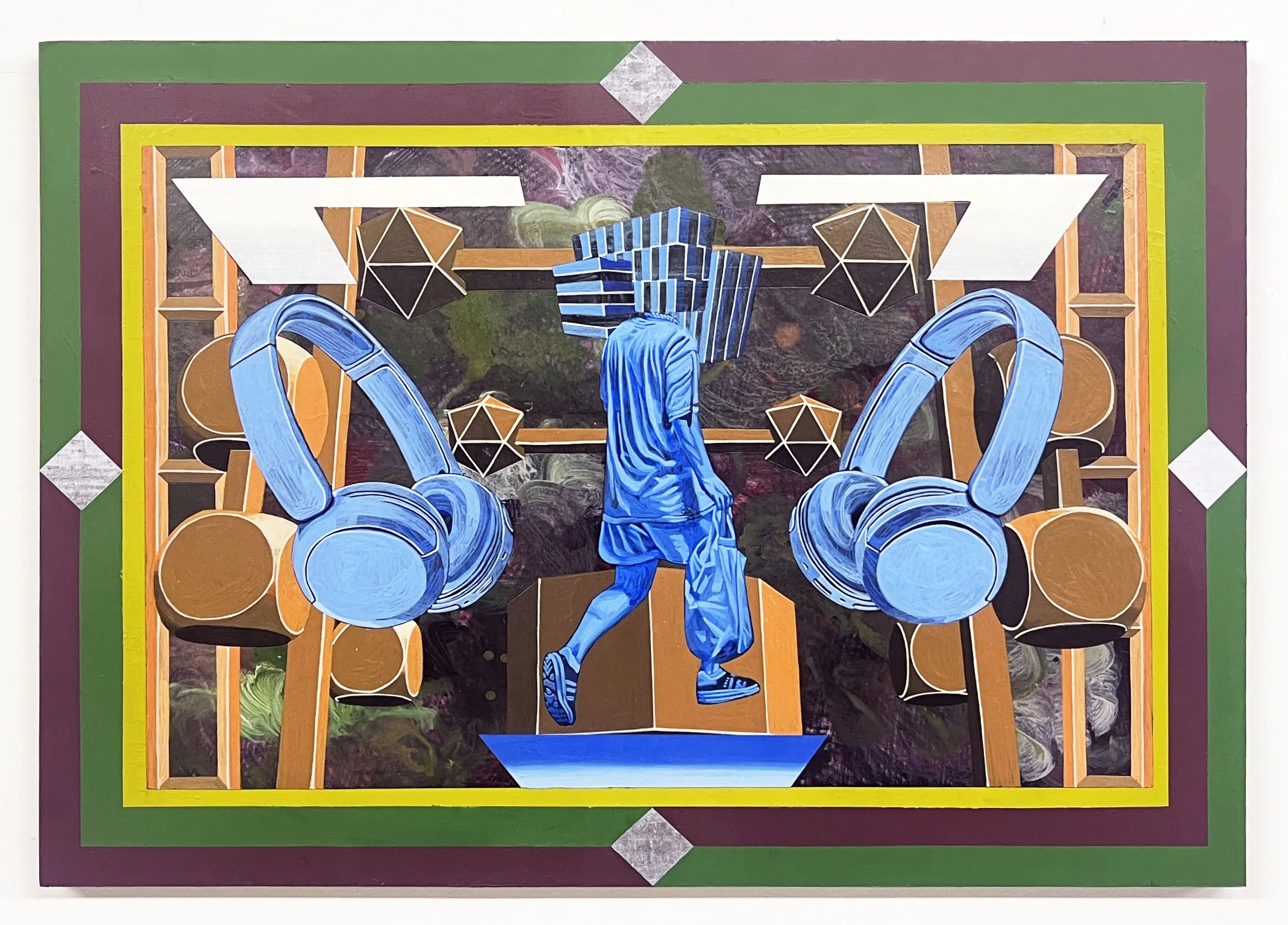 Defaced Vitrine 09, Acrylic and Pen Drawing on Wooden Board, 59.4(w)cm x 42(h)cm x 2(d)cm, 2025