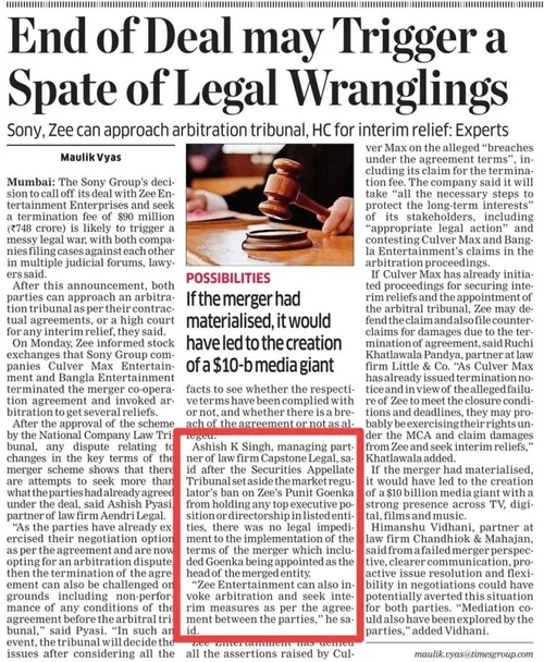 23 January 2024, The Economic Times, End of deal may trigger a spate of legal wranglings