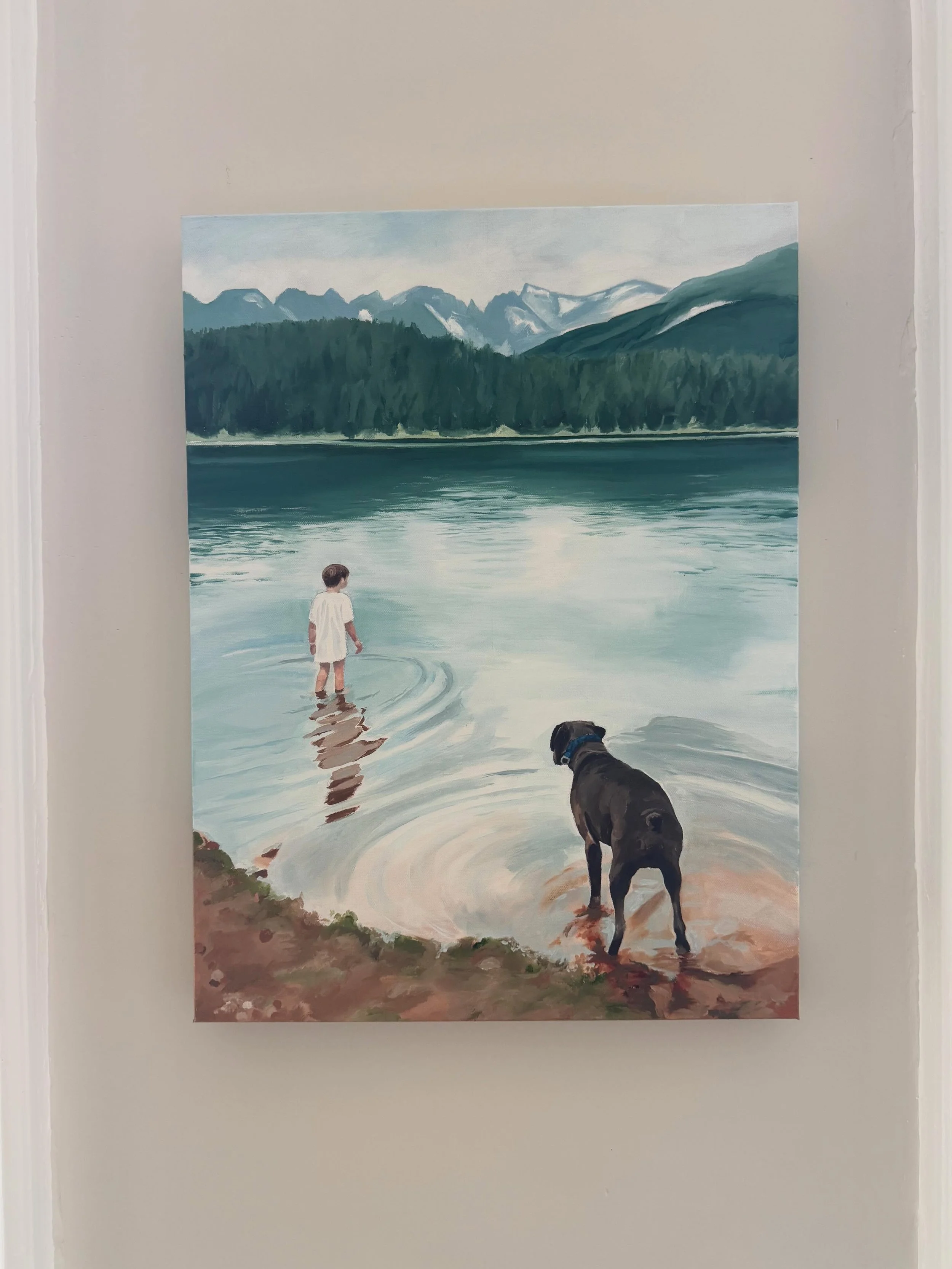 I forgot to share this with all of you&hellip; I finished it last week just before hanging it @aldaskellerwineco for the month of June. 
A special painting of my grandson when we were at a reservoir in the Colorado mountains.
 
Most of you know I don
