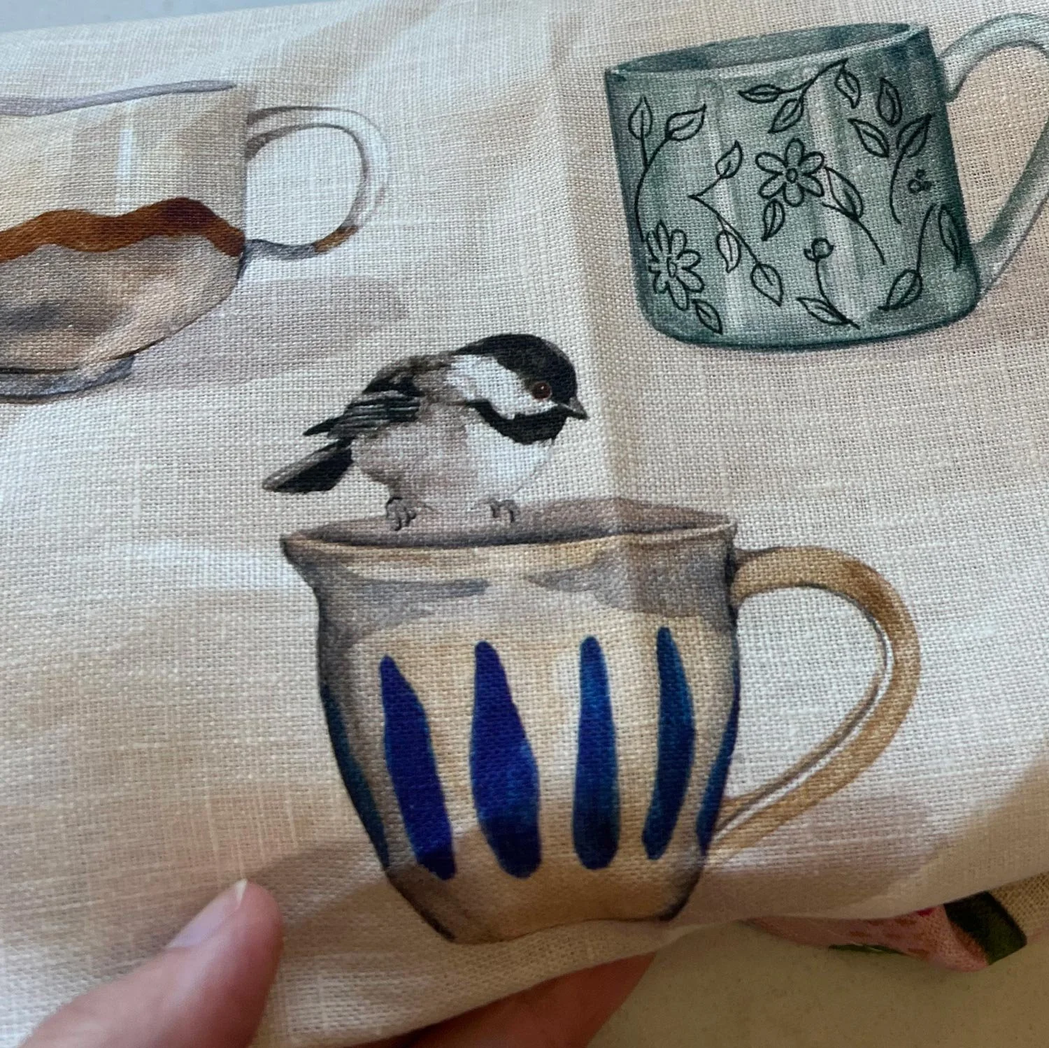 Mugs and Birds Tea Towel Kasey Melissa Art