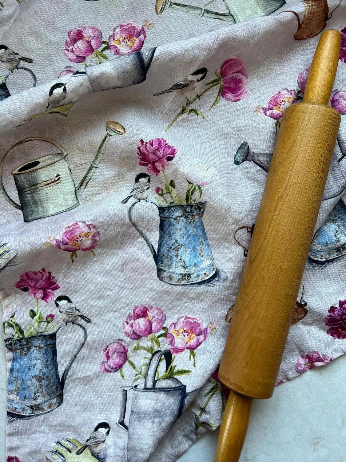 Peonies and Watering Cans | Linen Tea Towel