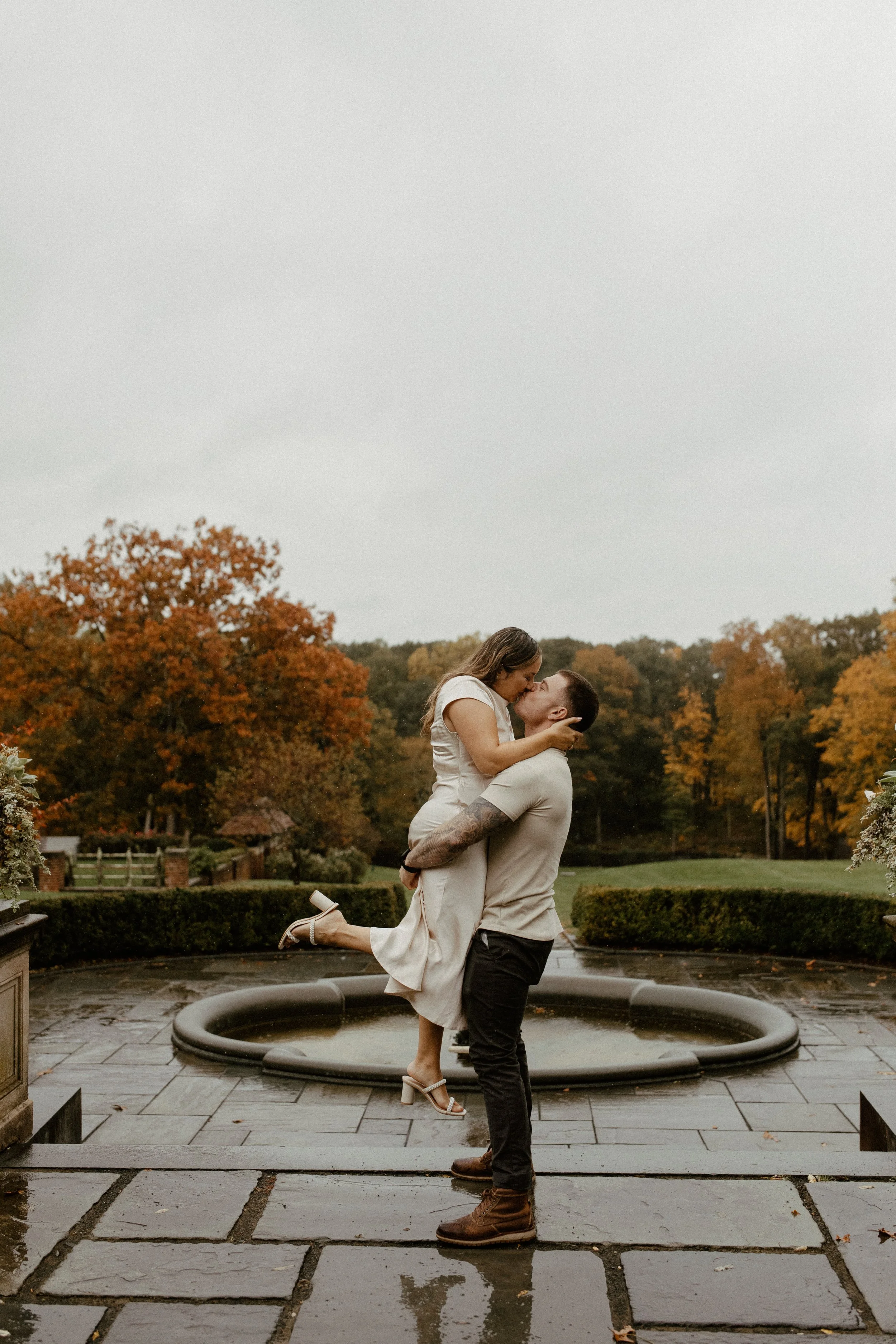 Engagement photos in the rain. Greenwich Connecticut