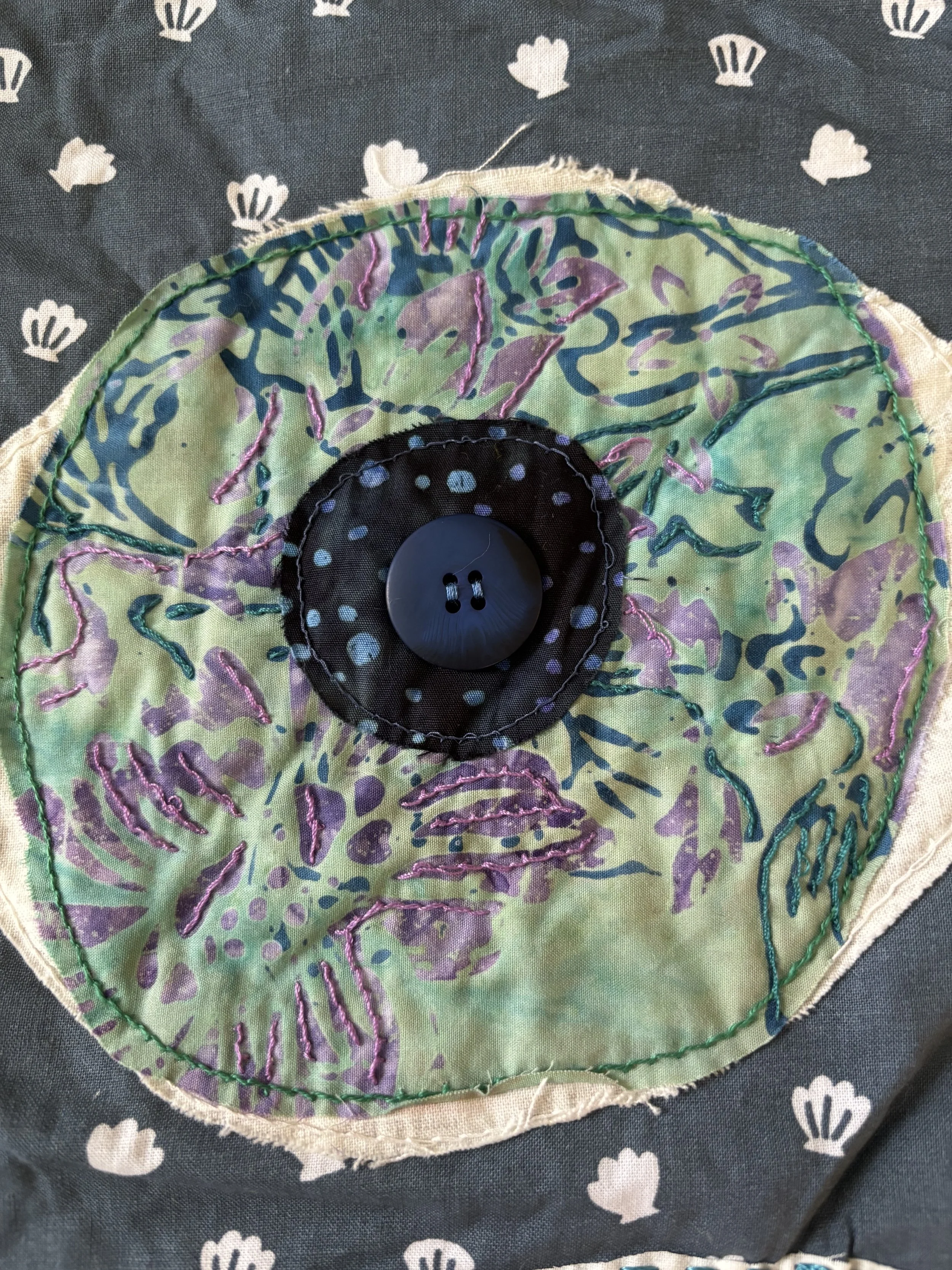 An eyeball constructed out of fabric