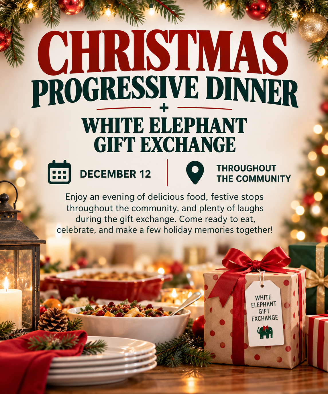 Christmas Progressive Dinner + White Elephant Gift Exchange