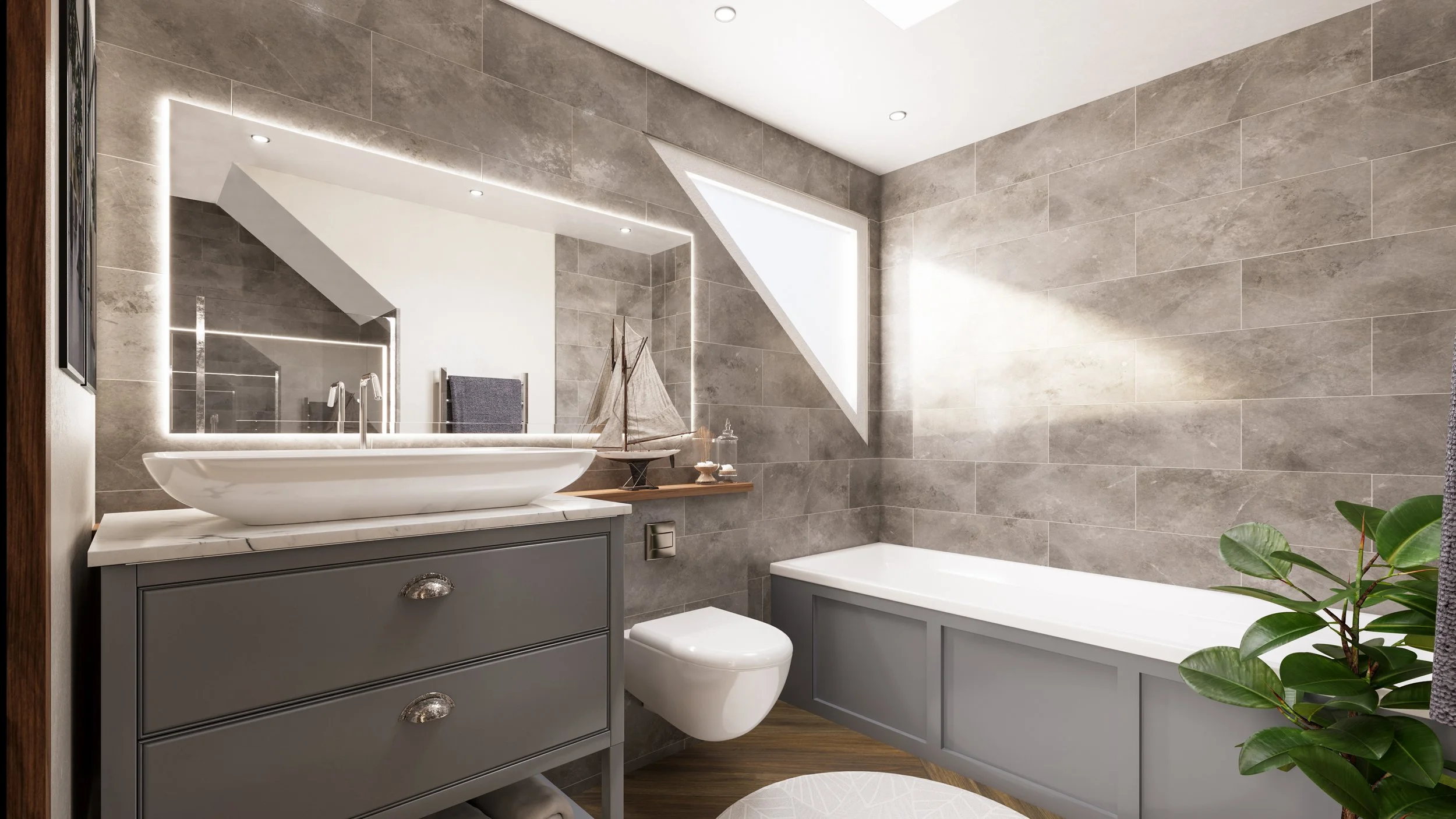 Top-floor bathroom featuring a dual bathing bath and a separate shower unit. 