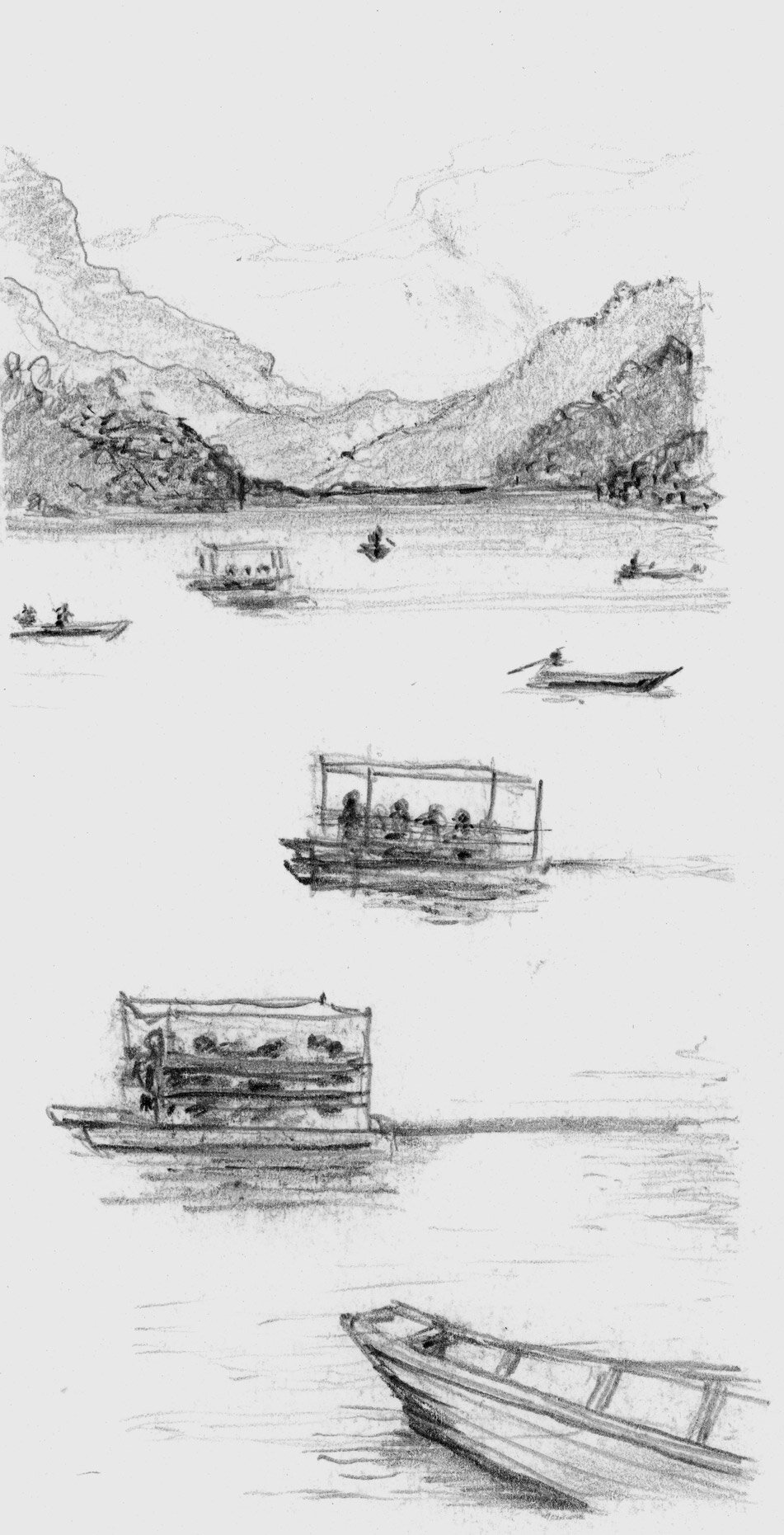   Pokhara Lake Boating Nepal  2013 Pencil on paper 7x5 inches 