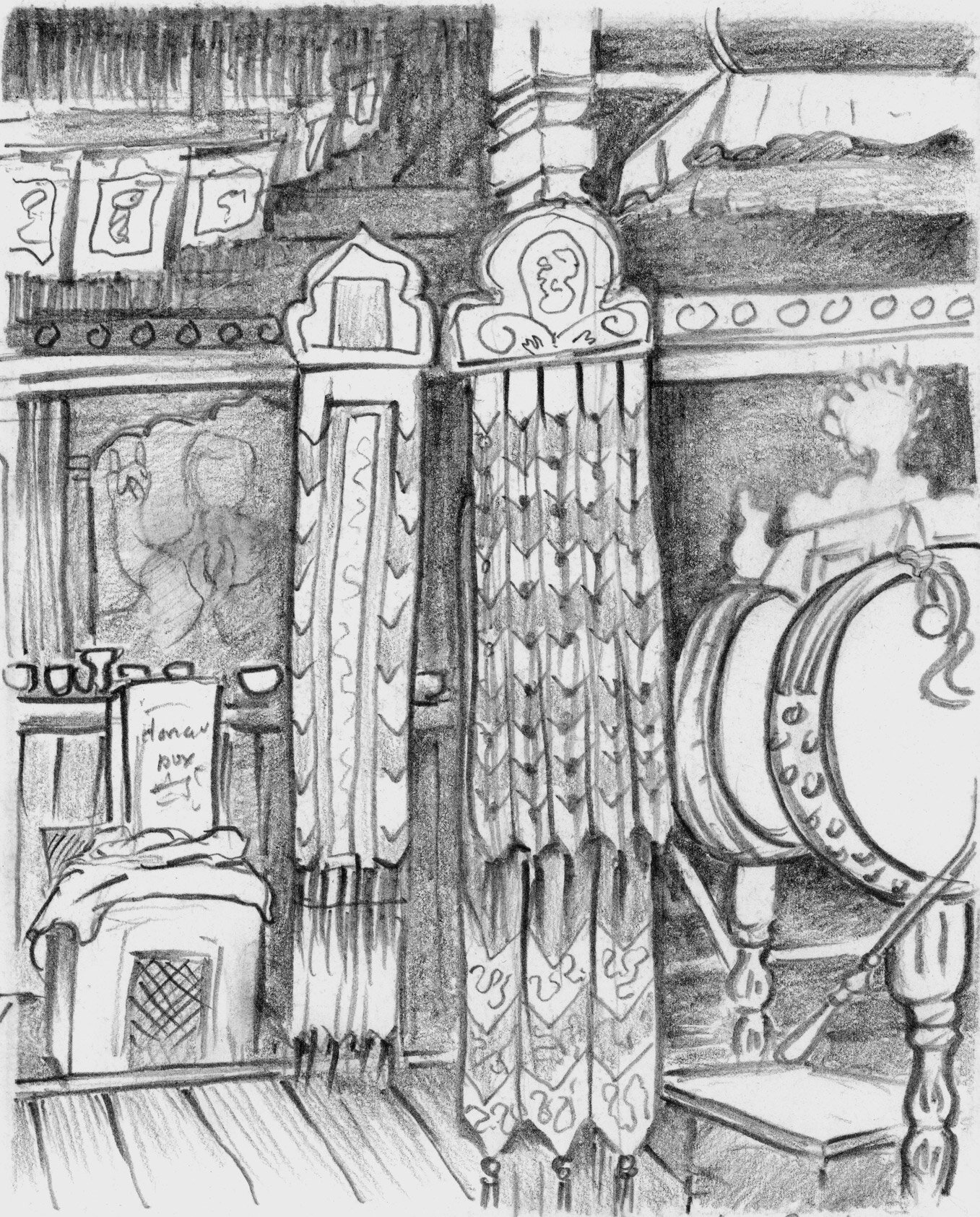   Mulktinath Nepal Fire and Water Temple  2010 Pencil on paper 5.25x4.25 inches 