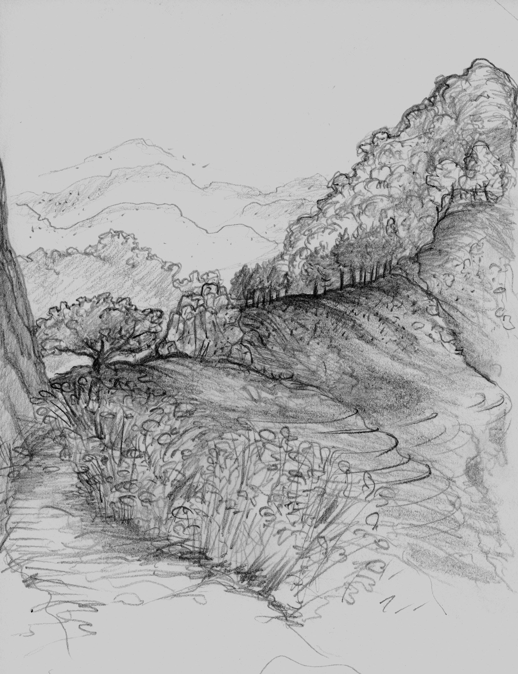   Bandipur Nepal Path to Ramkot  2014 Pencil on paper 7x5 inches 