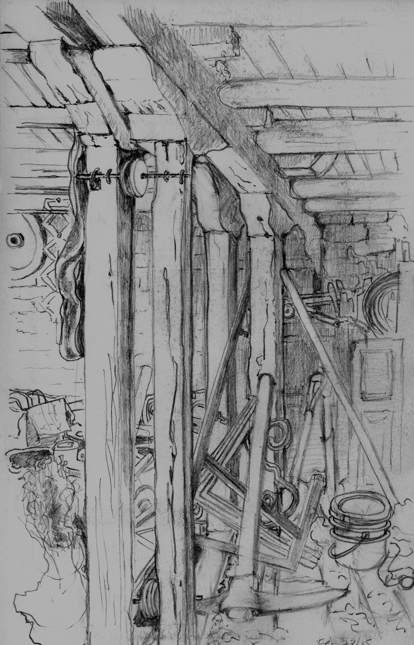   Bandipur Nepal Old Workshop  2015 Pencil on paper 8x5.5 inches 