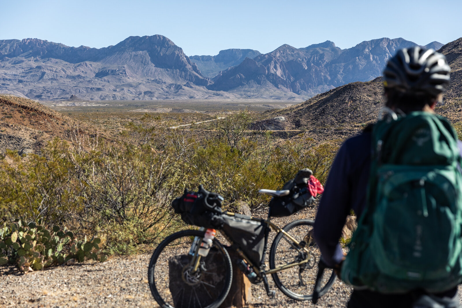  Taking in views of the Chisos Mountains before a ripping paved descent.  