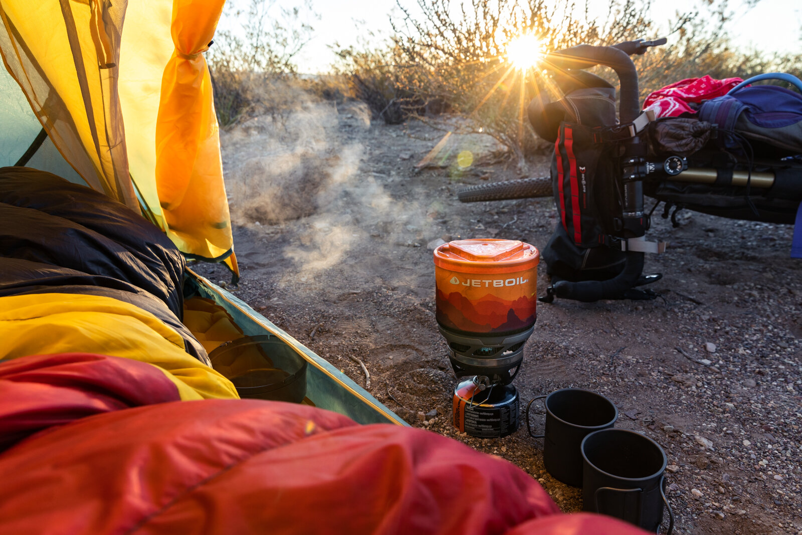  Frigid mornings call for tent coffee. 