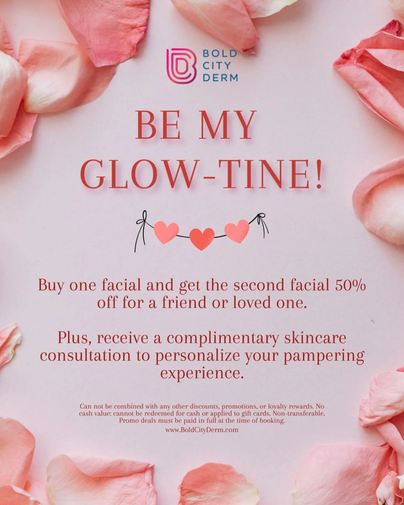 ❤️ Celebrate love and glowing skin with our Valentine&rsquo;s Day Special at Bold City Derm! 💕

Buy one facial, get the second 50% off for a friend or loved one! Plus, receive a complimentary skincare consultation to personalize your pampering exper