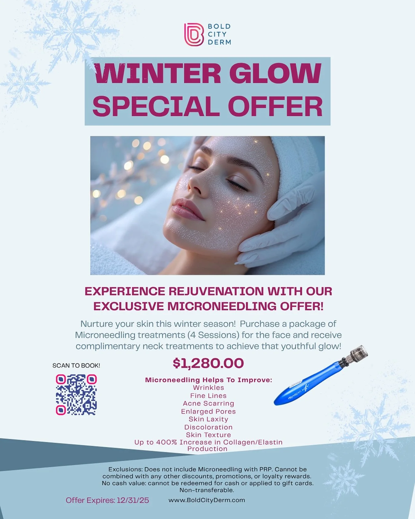When your skin needs more all around, Microneedling delivers. Boost renewal, smooth texture, and watch that winter glow appearance! 🖊️🌟

Visit BoldCityDerm.com or click the link in our bio to book!

Offer ends: 12/31/25

#Microneedling #WinterDeal 