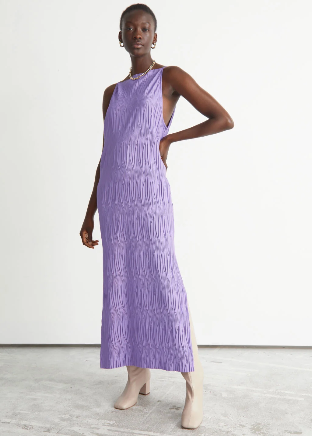 Plisse Pleated Maxi Dress