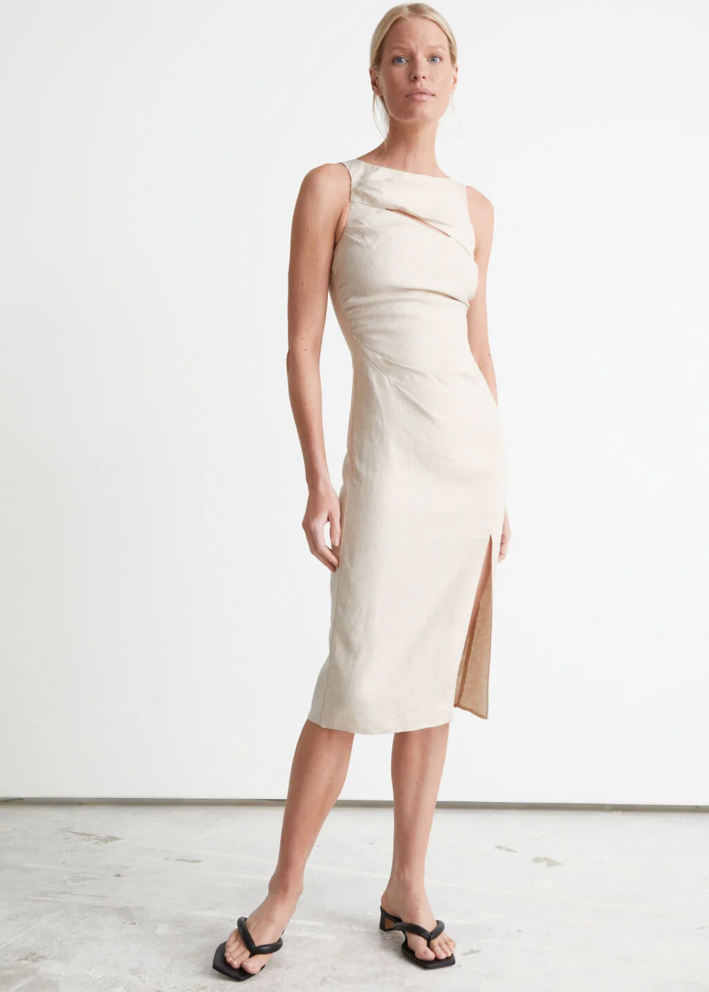 Cut Out Linen Midi Dress 