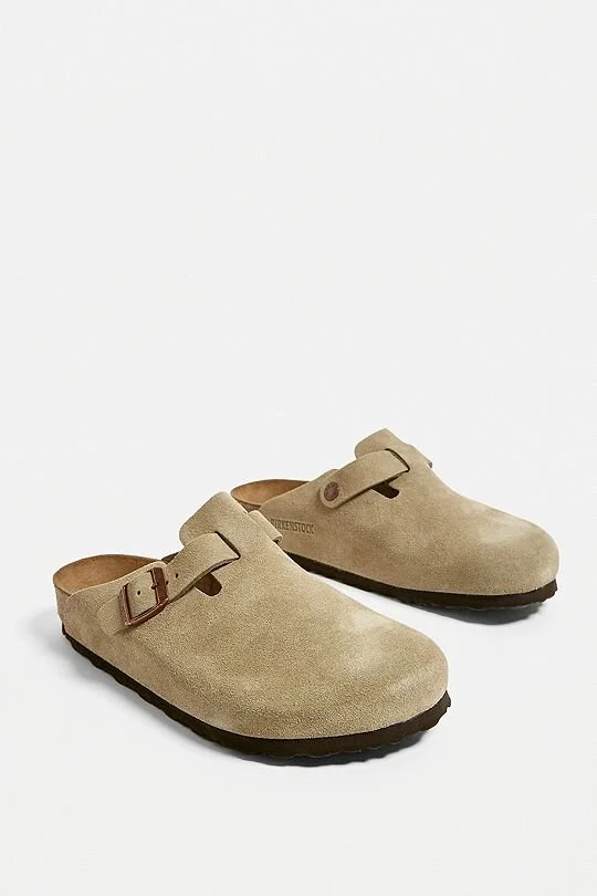 Birkenstock Boston Taupe Suede Clogs