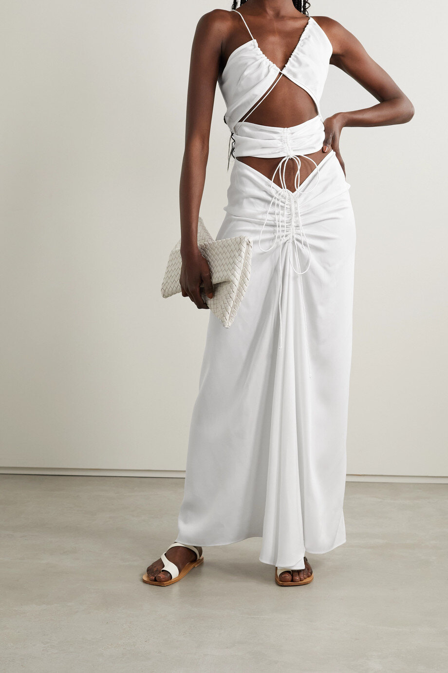 Ruched cutout stretch-jersey maxi dress