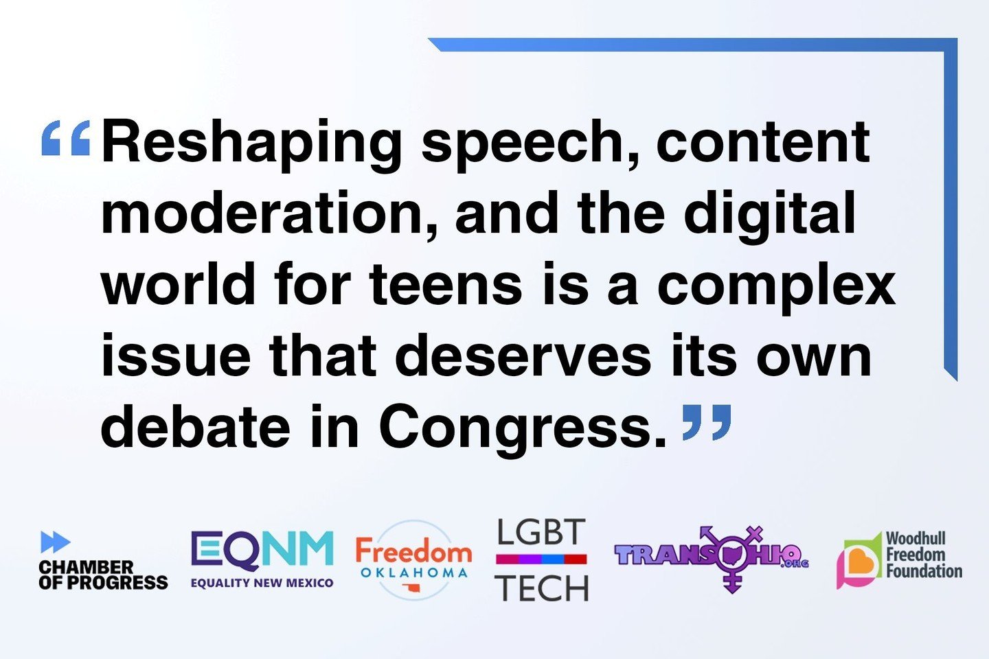 We've seen Oklahoma join the ranks of states trying to censor access to 2SLGBTQ+ representation on the Internet under the guise of child safety. That's why we joined Chamber of Progress, Equality New Mexico, LGBT Tech, TransOhio, and the Woodhull Fre
