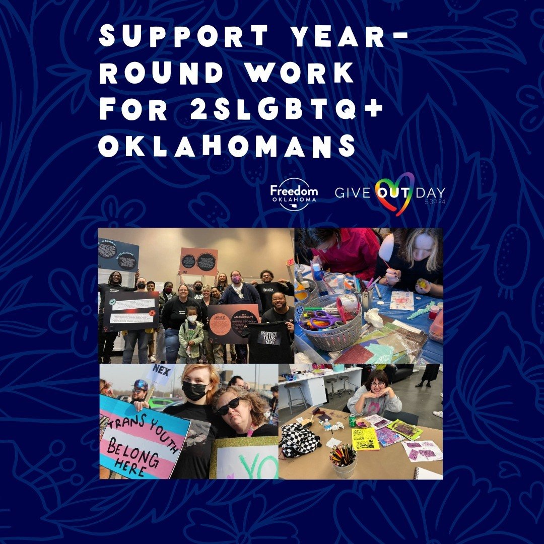 We can't do any of this work alone. We work year round to build community towards a future where all 2SLGBTQ+ folks in and beyond Oklahoma have the safety to thrive. This Give Out Day, our goal is to raise $10,000 to support our work. Can we count on