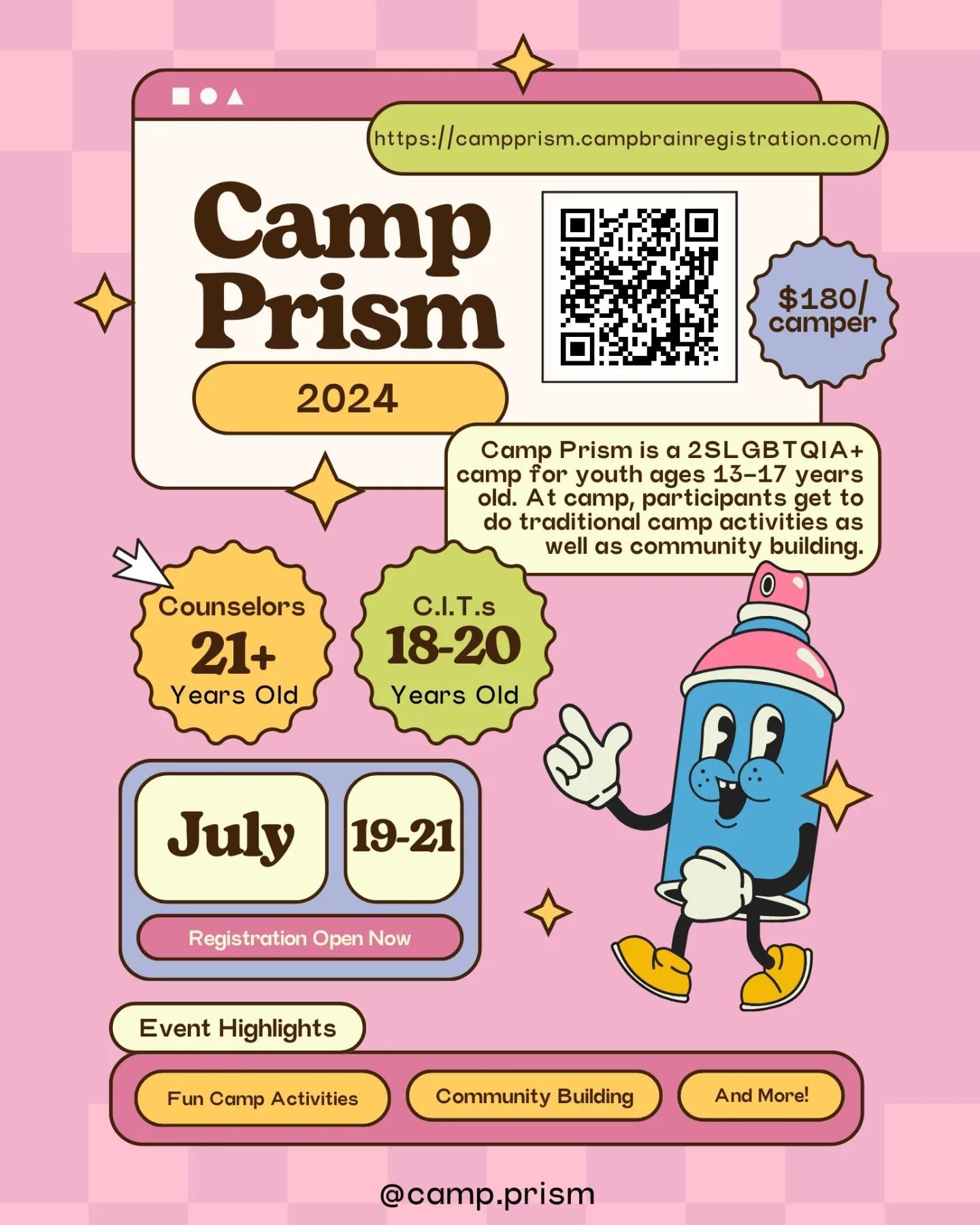 Our friends at @camp.prism are creating a community centered camp experience for 2SLGBTQIA+ youth, ages 13-17, in Oklahoma. Learn more over at their Instagram page, @camp.prism, and register for the July 19-21 camp at https://campprism.campbrainregis