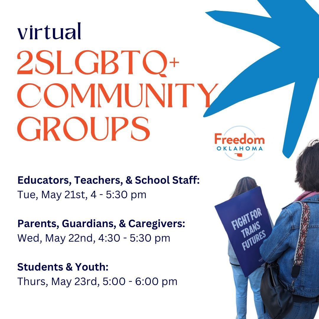 Next week are our virtual community groups! We'll hold these spaces to chat all things Pride,  legislative session, the end of school year and your summer plans. As always, join when you are able and you will have to sign into zoom in order to access