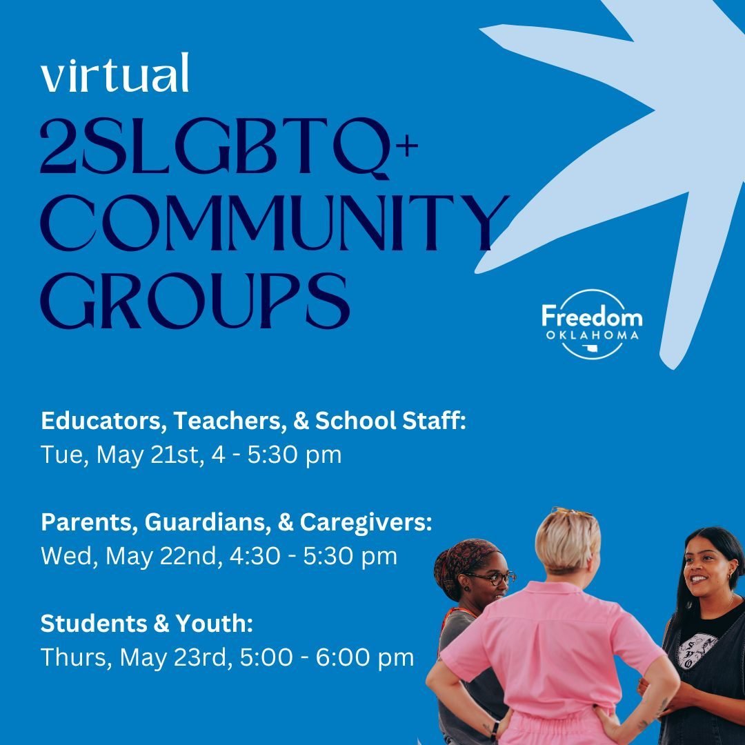 Reminder that our virtual community groups are coming up! We'll hold these spaces to chat all things Pride,  legislative session, the end of school year and your summer plans. As always, join when you are able and you will have to sign into zoom in o