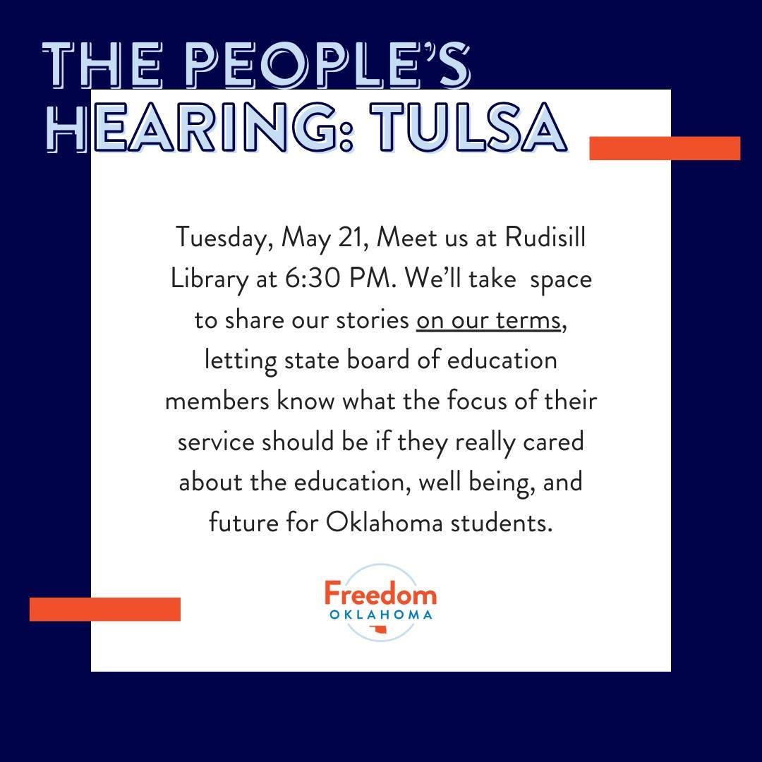 Join us this coming Tuesday at Rudisill Library in Tulsa for a chance to voice experiences, needs, and concerns around how public schools should be serving 2SLGBTQ+ youth, staff, and families. 

Learn more and register to join us at the link in our b