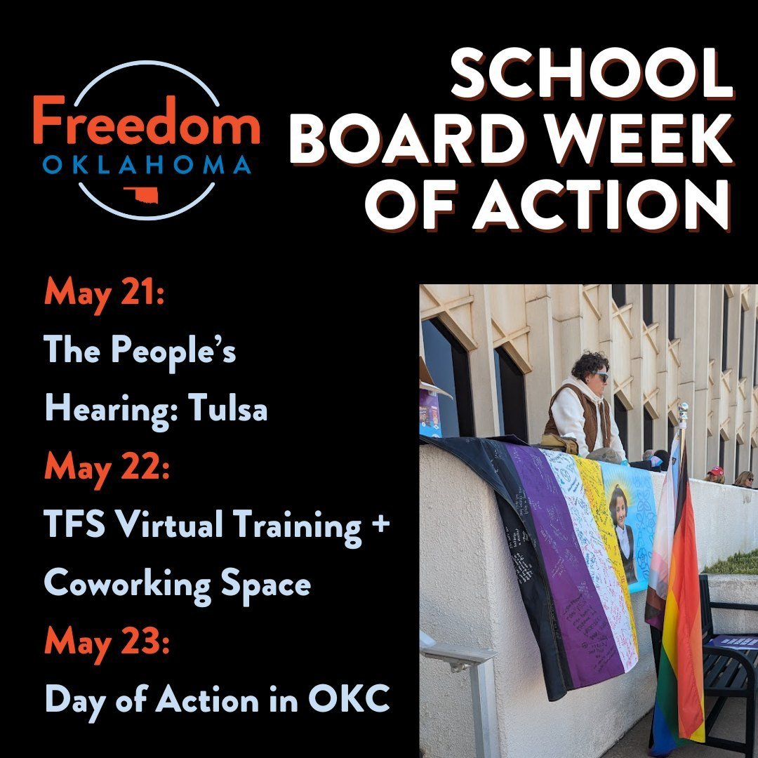Join us this week for our School Board Week of Action! We can play an active role in ensuring those in power are serving ALL Oklahomans! Come and make sure your voice, experiences, and needs are heard.

Full Schedule:

📕May 21: The People&rsquo;s He