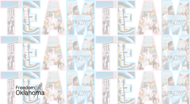 Cutout letters repeatedly spelling team, with outlines in trans pride flag pink and blue