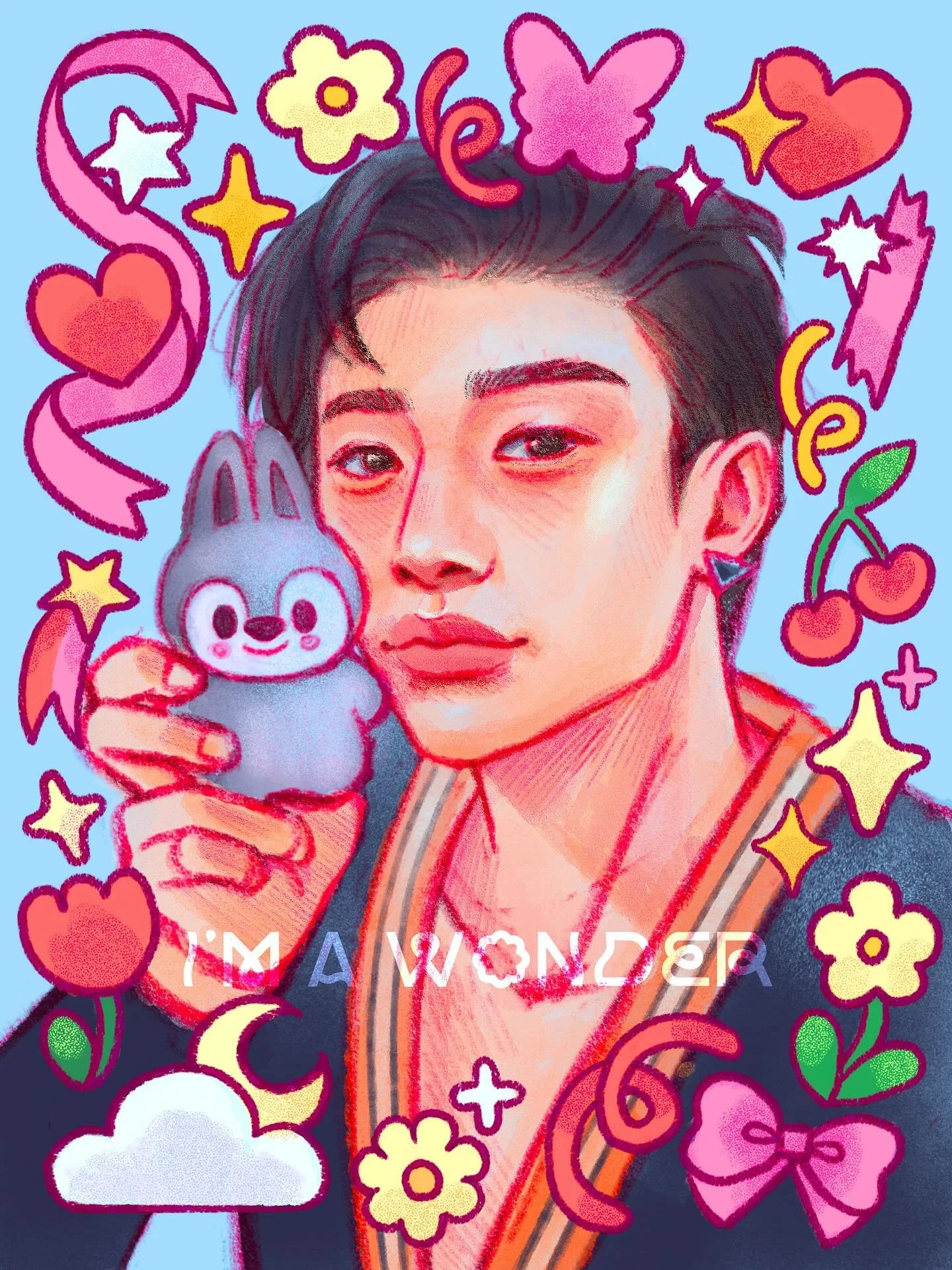 The long awaited Stray Kids portraits! First up is Bang Chan ❤️&zwj;🔥 
Decided to do these digitally and go for a cutesy style! I&rsquo;ll be selling my SKZ prints at the upcoming cupsleeve event happening the day before the Toronto concert, swipe f