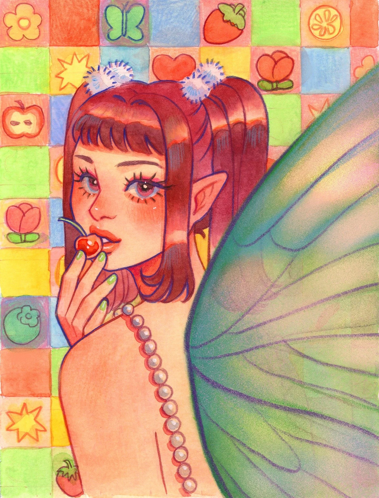 Feeling those summer vibes for this month's mail club!! ✨ Cutie fairy girl for the print reward finally trying out the Holbein Pastel Coloured Pencils I bought from Japan (paired with the Holbein watercolours I bought at the Ghibli Museum) Full video