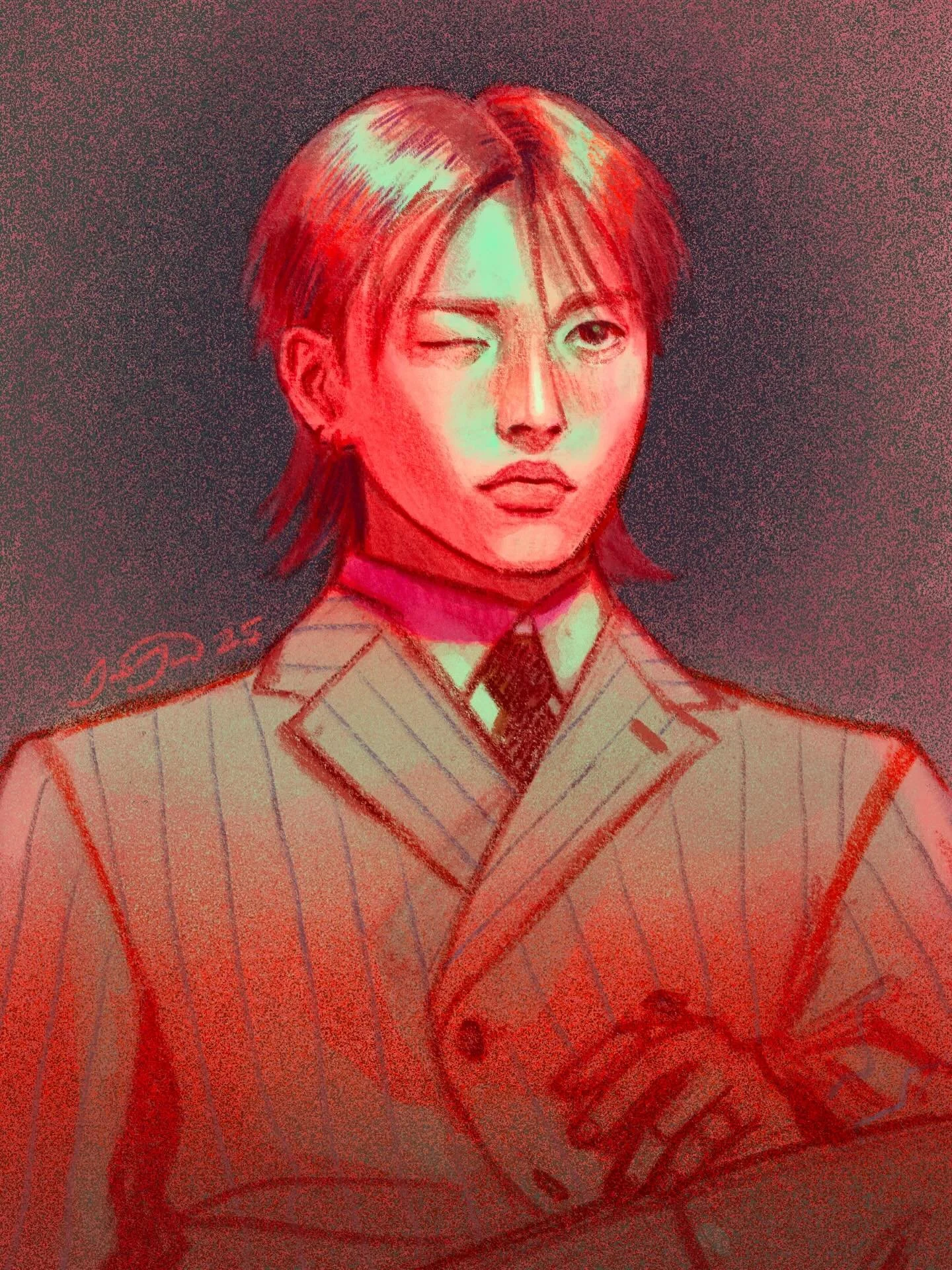 Hongjoong mullet crumbs from his recent ELLE photoshoot 🤩❤️&zwj;🔥 Very different colour palette for me which was fun to try out! 
.
#procreate #kimhongjoong #ateezfanart