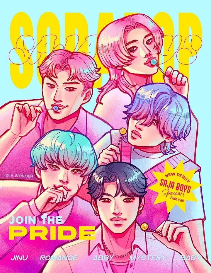 Managed to squeeze in a new print for Fan Expo Toronto!!! 💖✨ Who&rsquo;s your Saja Boys bias? 😝💜😈 
leftover prints will be listed up in the shop afterwards 😘
Also for any eagle eye ATINY&rsquo;s - yes I did use a photoshoot of theres as ref for 