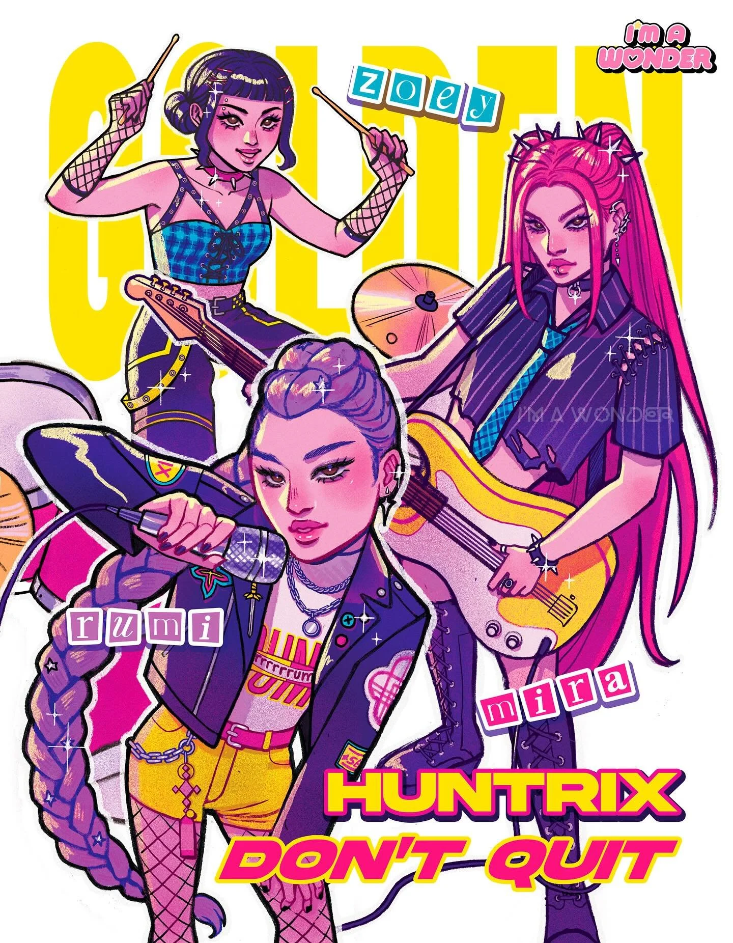 HUNTR/X ROCK CONCEPT 🎸❤️&zwj;🔥 New print to debut at @newyorkcomiccon next weekend!! 
I&rsquo;ll be sharing the table with @tallnquirky 🤩
.
#kpopdemonhuntersfanart #huntrixfanart #nycc2025