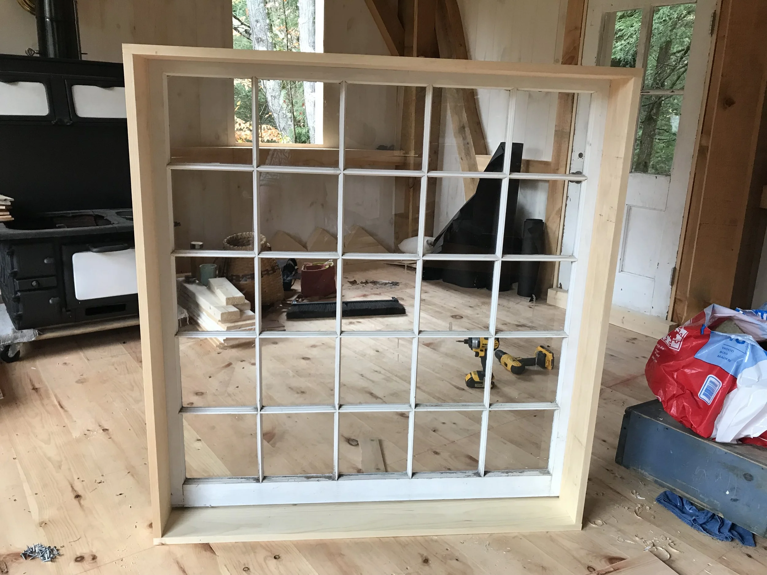 The windows are all reclaimed, which means they all needed to have boxes made to sit in.