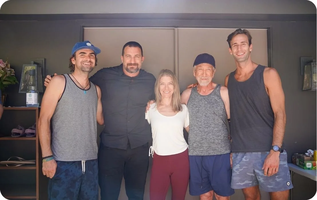 Reis Paluso, Andrew Huberman, Jill Miller, and Jack Feldman at a retreat hosted in Topanga, CA.