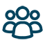 A simple icon depicting a group of four people, represented by three circles on top of rectangles.
