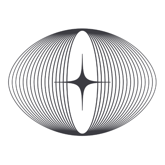A black background with a symmetrical, abstract, eye-shaped pattern made of thin white lines radiating outward.