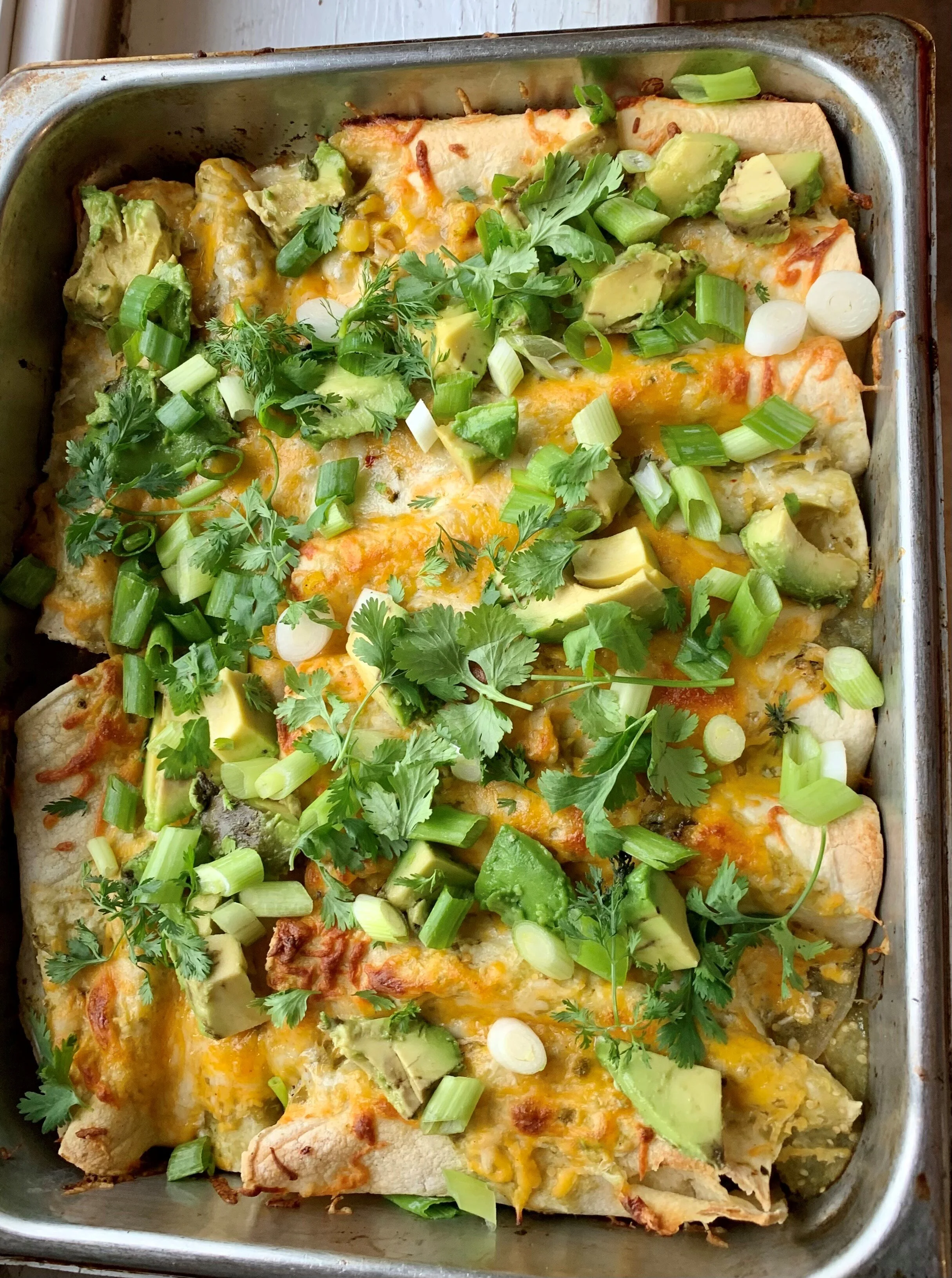 Chicken Corn and Poblano Enchiladas (serves 4+)