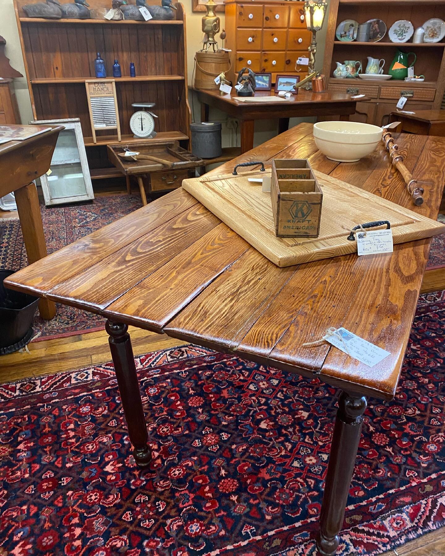Sporting Treasures at The Antique Market in Clinton Tennessee.... Featuring reimagined barn wood farm tables for your cabin or lake house.... #knoxvilleantiques #clintontn #farmhousestyle