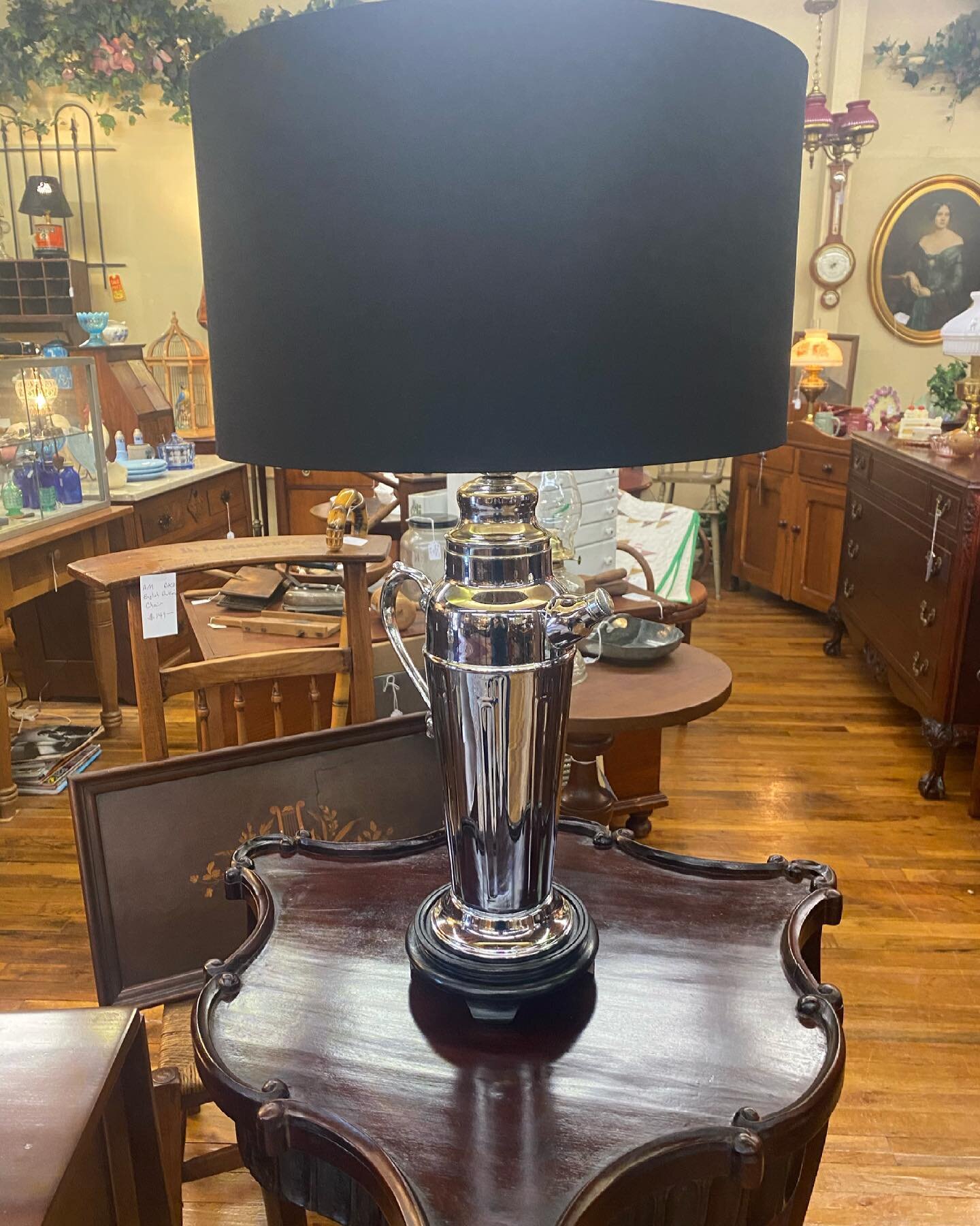 Reimagined circa 1960s cocktail shaker converted into a lamp... Perfect for the entryway, library, or den.... Come see our collection of custom unique reimagined lamps.... #knoxvilleantiques #clintontn #tennesseeantiques
