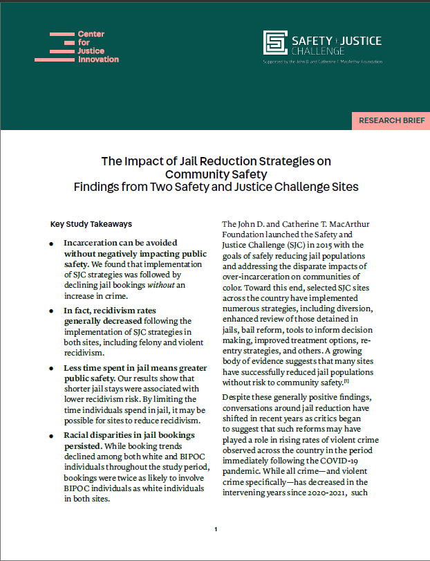 Impact of Jail Reduction Strategies Brief Cover