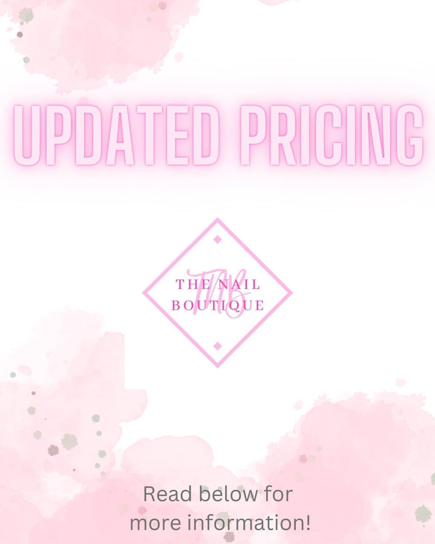 Effective February 1st, there will be an increase in prices for some services we offer here at The Nail Boutique.
 Please be aware of these changes while booking future appointments with our team! 

The new prices will allow us to better serve you an