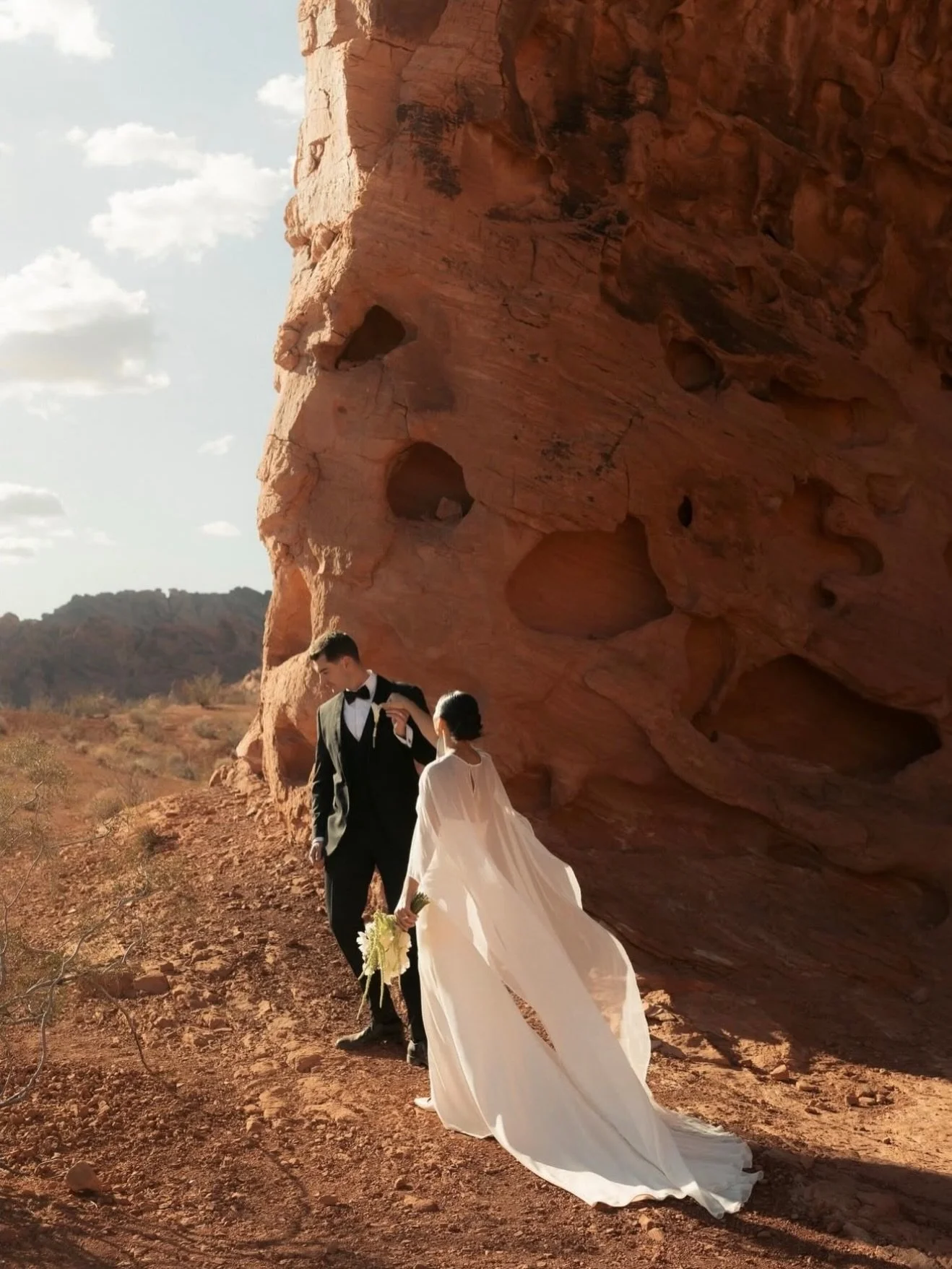 The D3634 by @essenseofaustralia has never looked better!✨ Swipe for the dreamiest wedding in the Valley of Fire State Park in Nevada!

Photography: @kassiegunnphoto
Bride: @e.bizjak.brown 
Planning, Styling &amp; Design: @emberandstoneevents
Florals