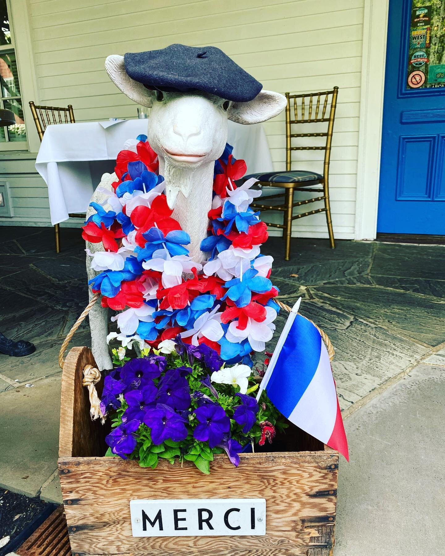 This is our mascot, Marcel. He loves to celebrate #BastilleDay !

#thefrenchgoat #lewisburgwv #bonappalachia #simplygbv 
#bistrolife