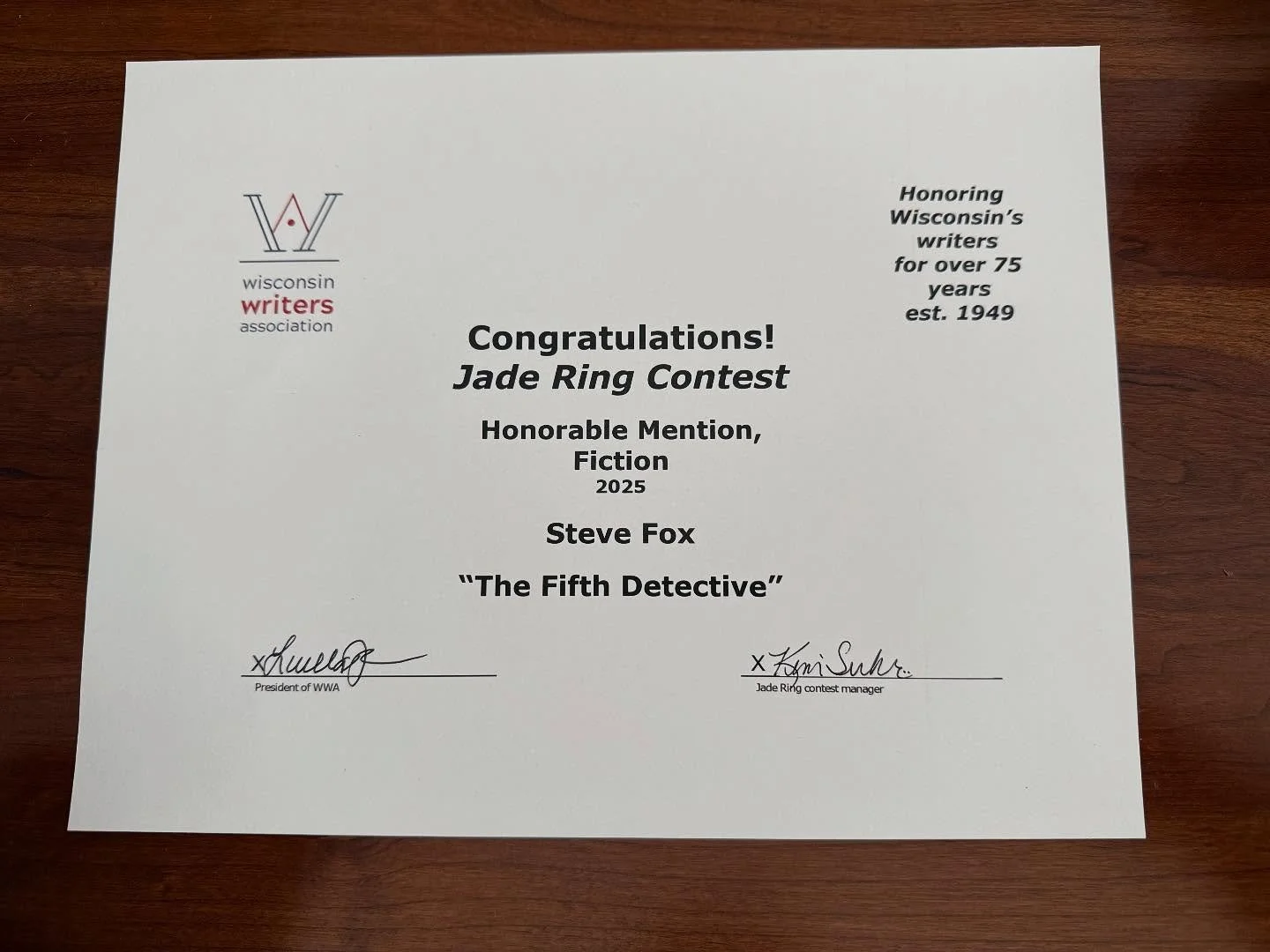 Thrilled and honored to be seated at the table alongside so many talented writers during last month&rsquo;s @wiwritersassoc annual conference.

You can read the story, &ldquo;The Fifth Directive,&rdquo; in the current issue of Creative Wisconsin @ wr