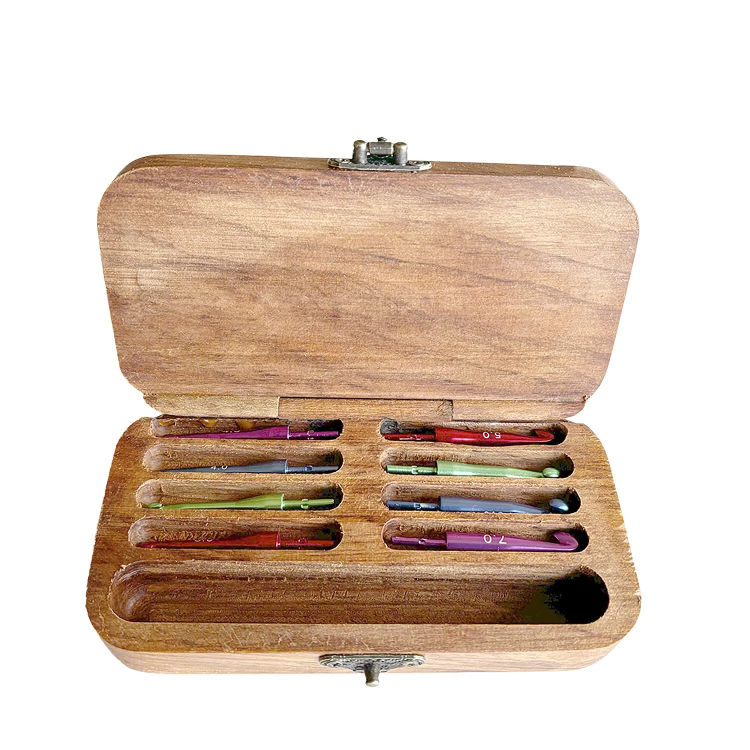 inside view Handcrafted wooden Crochet Hook set with Butterfly&Flower engraved on lid
