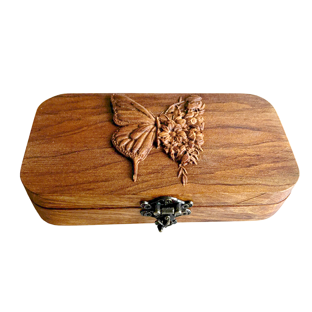 Handcrafted Crochet Hook set with Butterfly&Flower engraved on lid