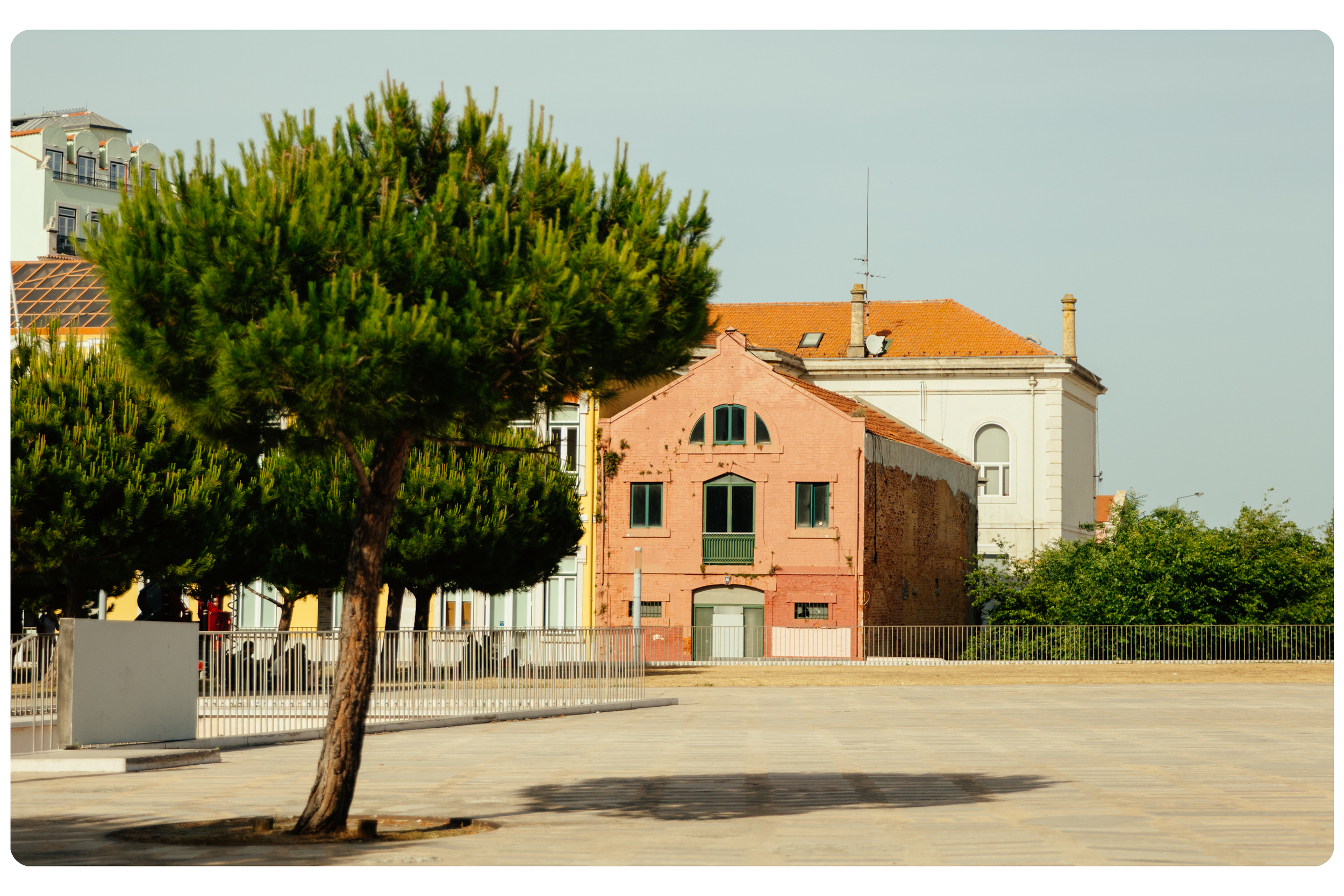 Sunny town square in Lisbon.